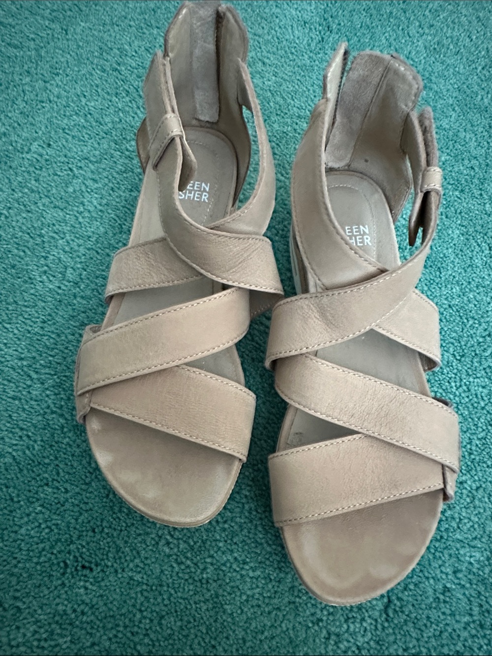 Eileen Fisher Taupe Crisscross Strappy Sandals